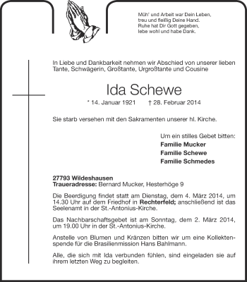 Anzeige von Ida Schewe von OM-Medien